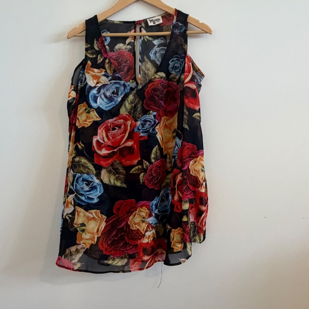 Show Me Your Mumu Shoulder Boo Tunic Midnight Rose Floral Cold Shoulder Large